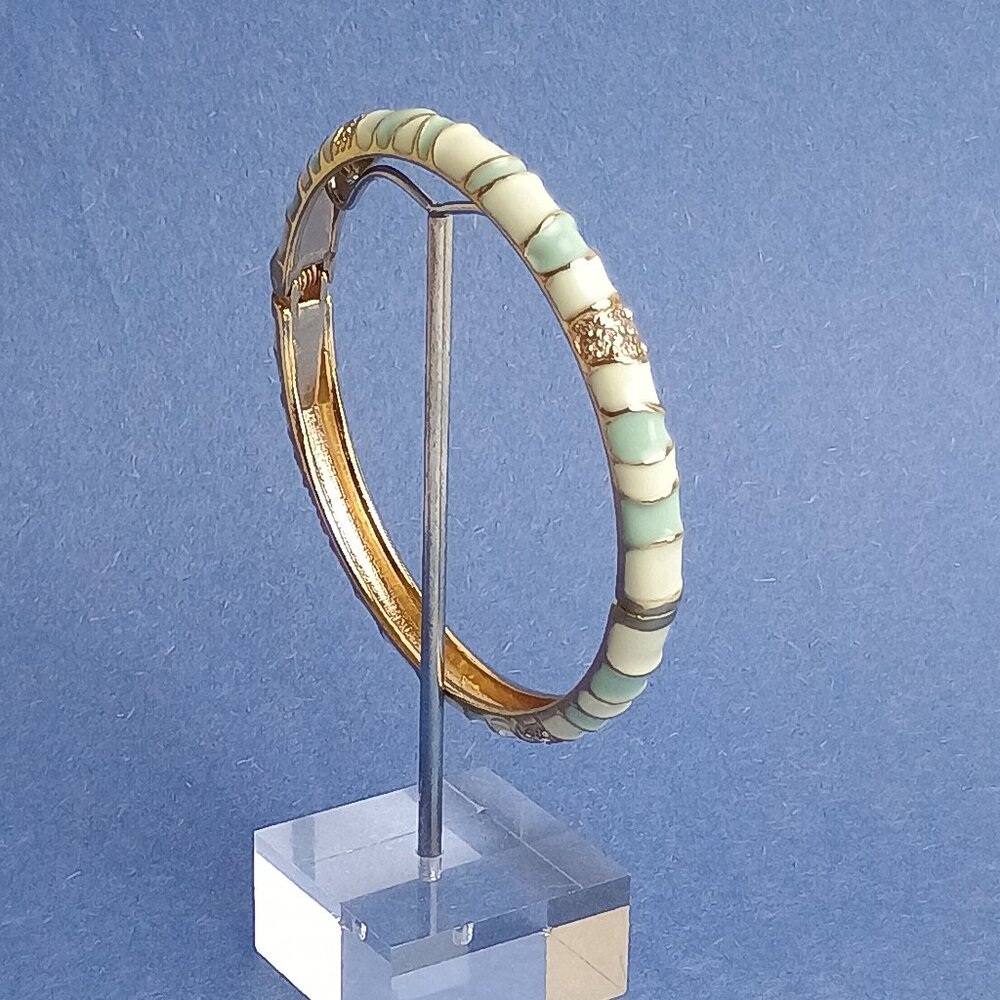 Branches Pattern Mint White Enamel Hinge Bangle Skinny Bracelet